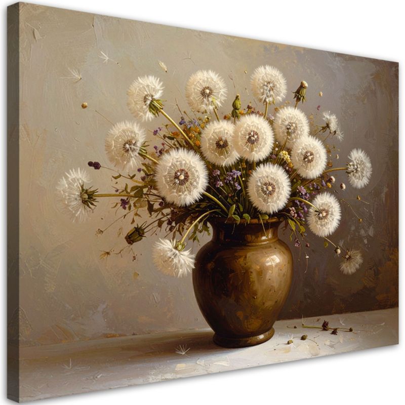Obraz do salonu biura kuchni Feeby Dmuchawce bukiet w wazonie w beżu 120x80cm 1szt
