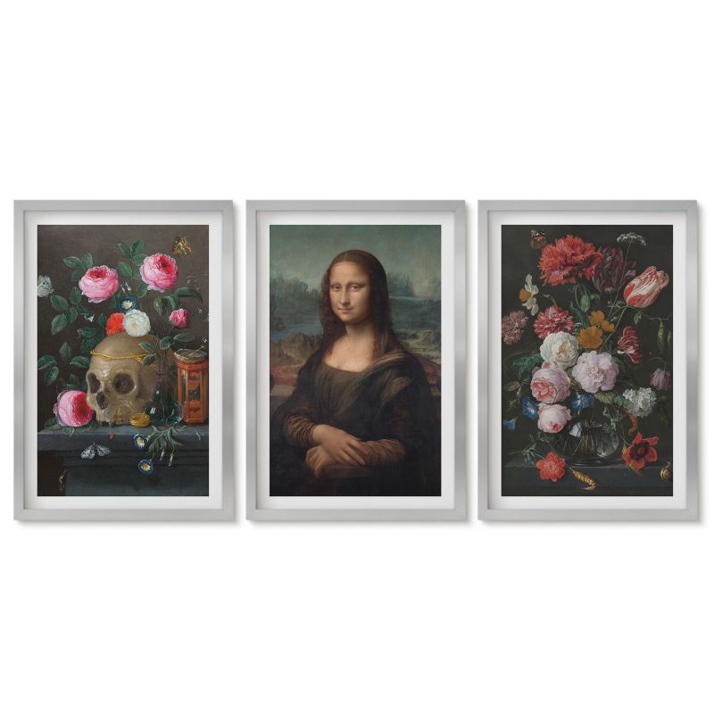Komplet obrazów srebrna rama Tulup 40x60 cm Kwiaty czaszka portret Mona Lisy Obrazy do kuchni w ramie 1 kpl