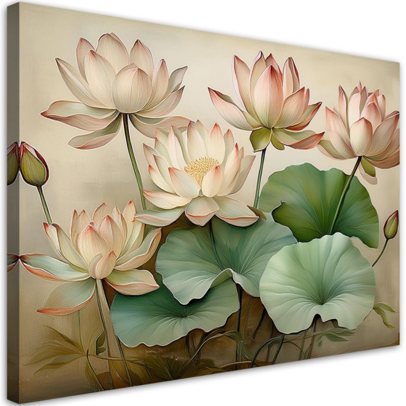 Obraz do salonu Feeby Liście Lilie wodne Kwiaty 90x60 cm 1szt