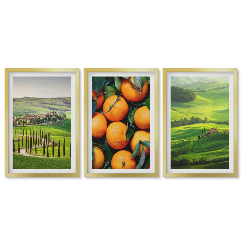 Obrazy w złotej ramie Tulup 40x60 cm Krajobraz wsi Włochy pomarańcze Obrazy do kuchni w ramie 1 kpl