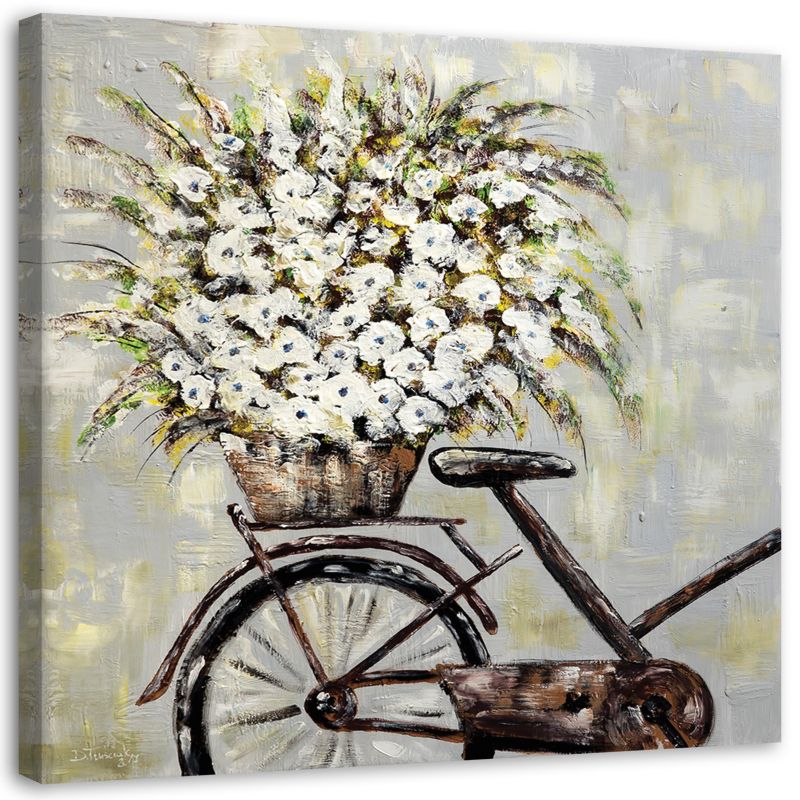 Obraz na płótnie Feeby Bukiet kwiatów i rower 50x50cm 1szt