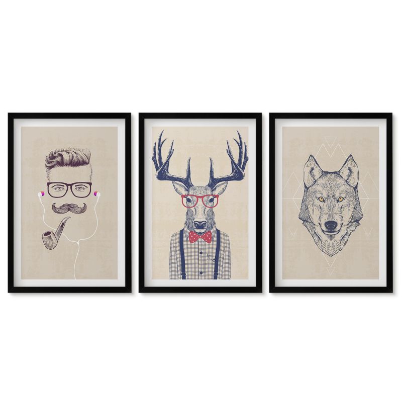 Komplet obrazów czarna rama Tulup 40x60 cm Stylowe portrety zwierząt Obrazy do kuchni w ramie 1 kpl