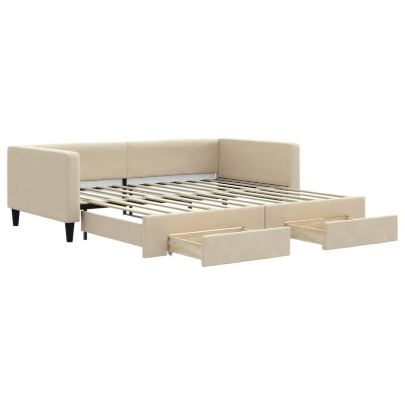 Sofa rozkładana WaszeMeble 100x200 cm Kremowy tkanina z szufladami WM-3196623 1 szt.