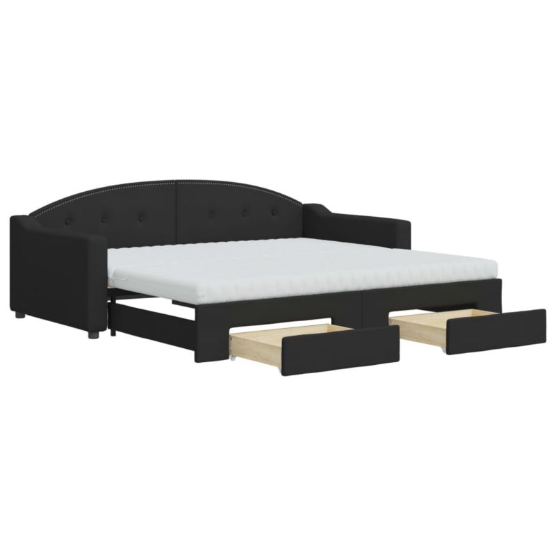 Sofa rozkładana WaszeMeble 90x190 cm Czarny tkanina z szufladami WM-3197596 1 szt.