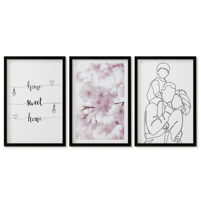 Komplet obrazów czarna rama Tulup 40x60 cm Kwiaty rodzina minimalistycznie Obrazy do kuchni w ramie 1 kpl