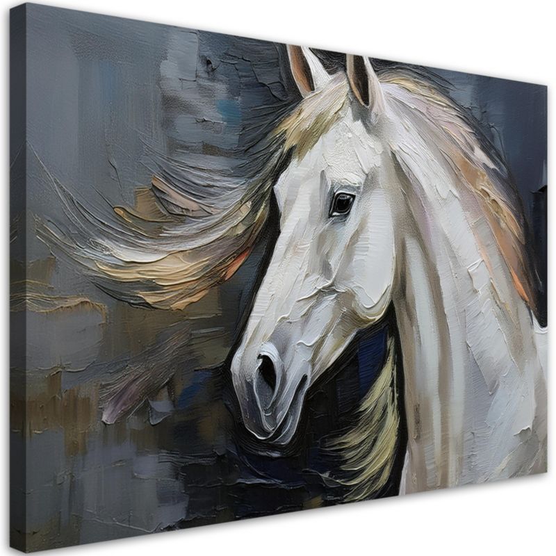 Obraz do salonu sypialni Feeby Biały Koń Zwierzęta 90x60 cm 1szt