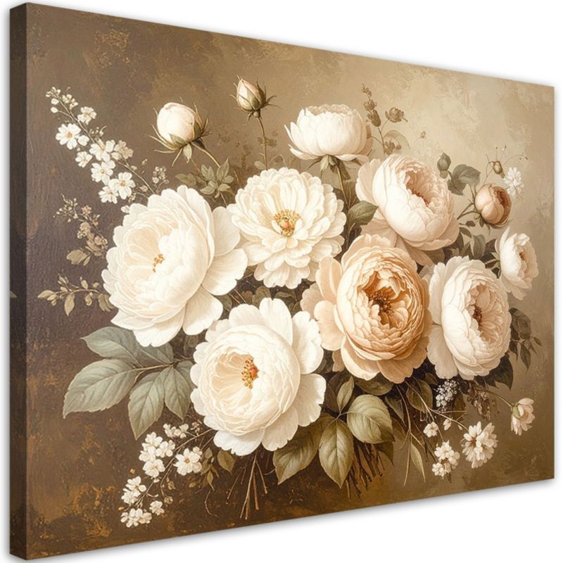 Obraz klasyczny do salonu sypialni biura kuchni Feeby Białe kwiaty bukiet 90x60cm 1szt