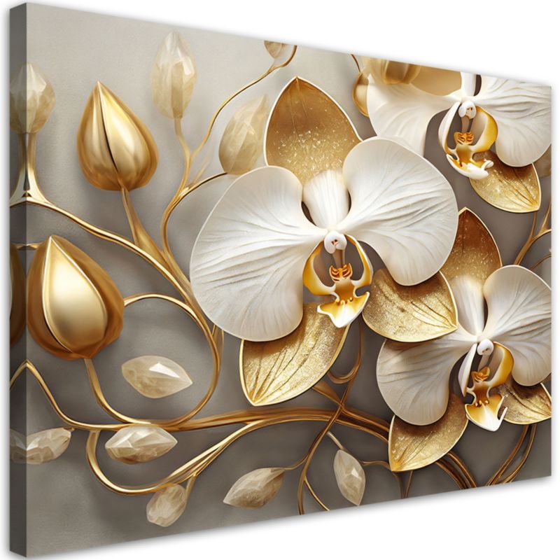 Obraz do salonu sypialni Feeby Orchidea Glamour Złoty Beżowy 90x60 cm 1szt