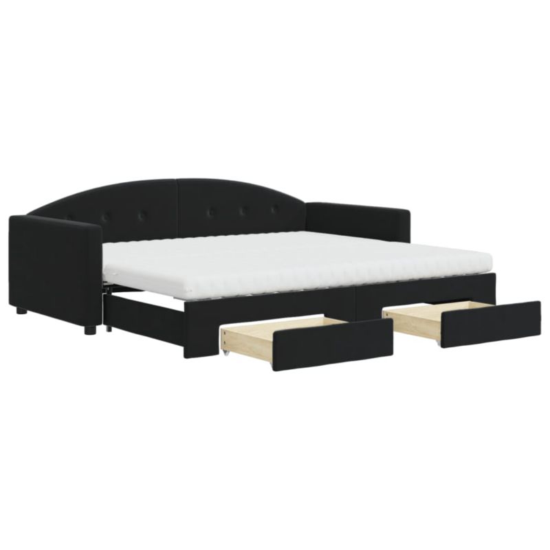 Sofa rozkładana WaszeMeble 90x200 cm Czarny aksamit z szufladami WM-3197377 1 szt.