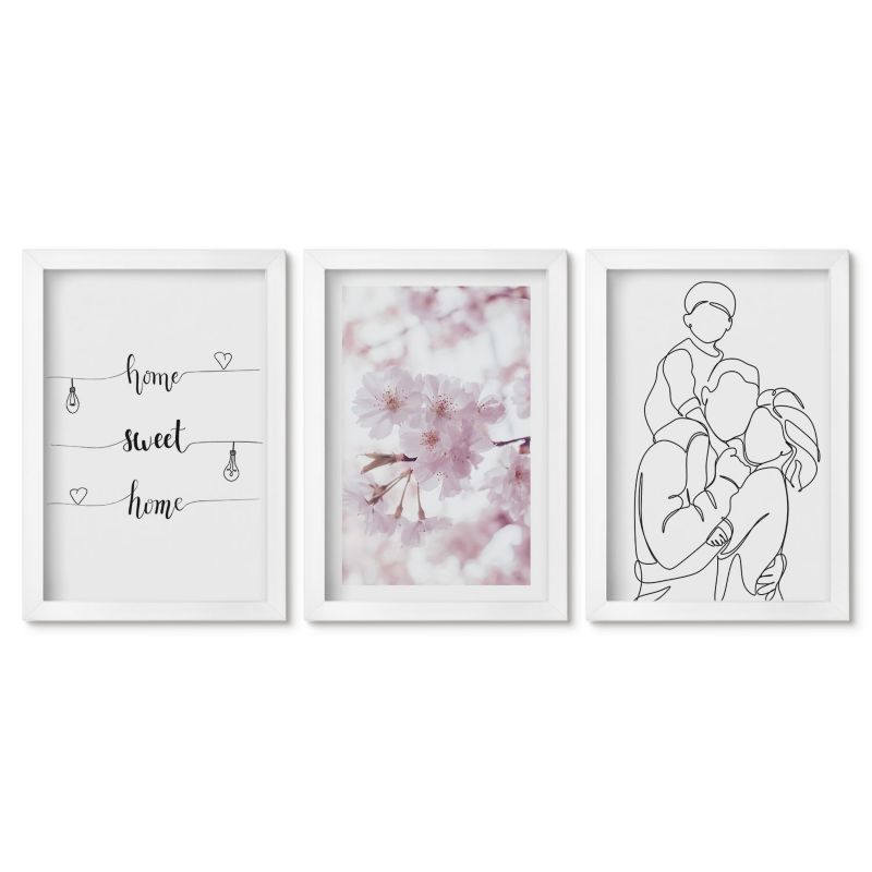 Komplet obrazów biała rama Tulup 20x30 cm Kwiaty rodzina minimalistycznie Małe obrazy do kuchni w ramie 1 kpl