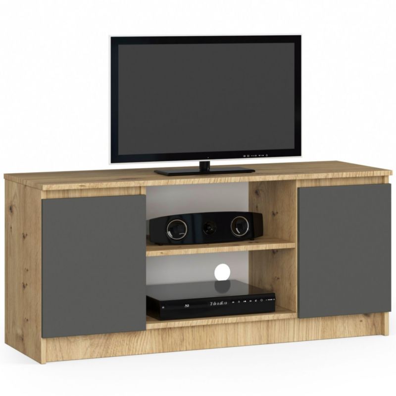 Szafka RTV Akord Dąb Artisan 120 cm 2 drzwi kolor Grafit Szary mat 2 półki 120x40x55 cm 1 szt.