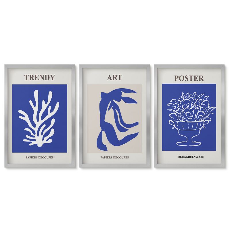 Zestaw 3 obrazów w srebrnej ramie Tulup 40x60 cm Abstrakcyjne postery Matisse Obrazy do kuchni w ramie 1 kpl