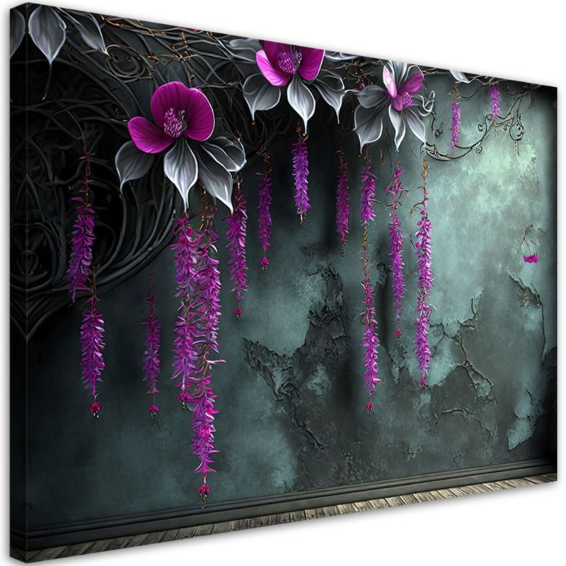 Obraz do salonu sypialni Feeby Wiszące Fioletowe Kwiaty Beton 90x60 cm 1szt