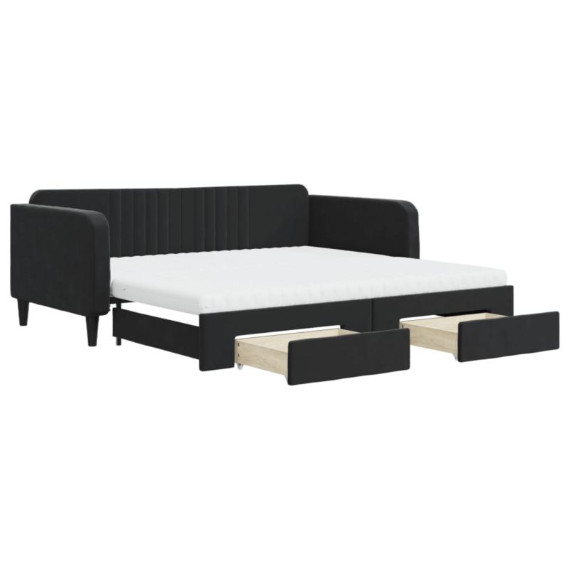 Sofa rozkładana WaszeMeble 100x200 cm Czarny aksamit z szufladami WM-3197146 1 szt.