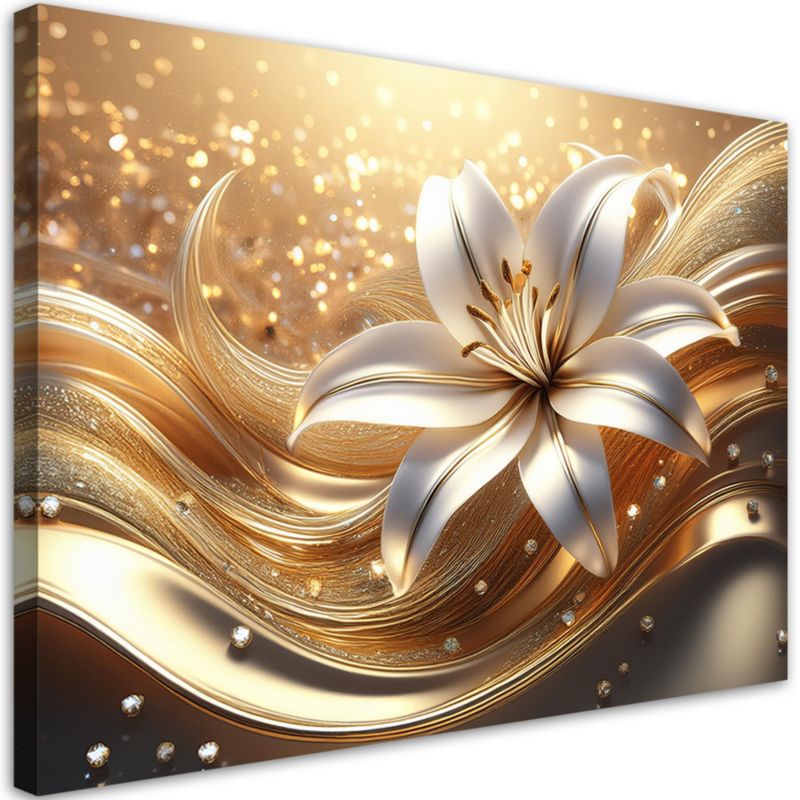 Obraz do salonu sypialni Feeby Kwiat Glamour Złoty 90x60 cm 1szt