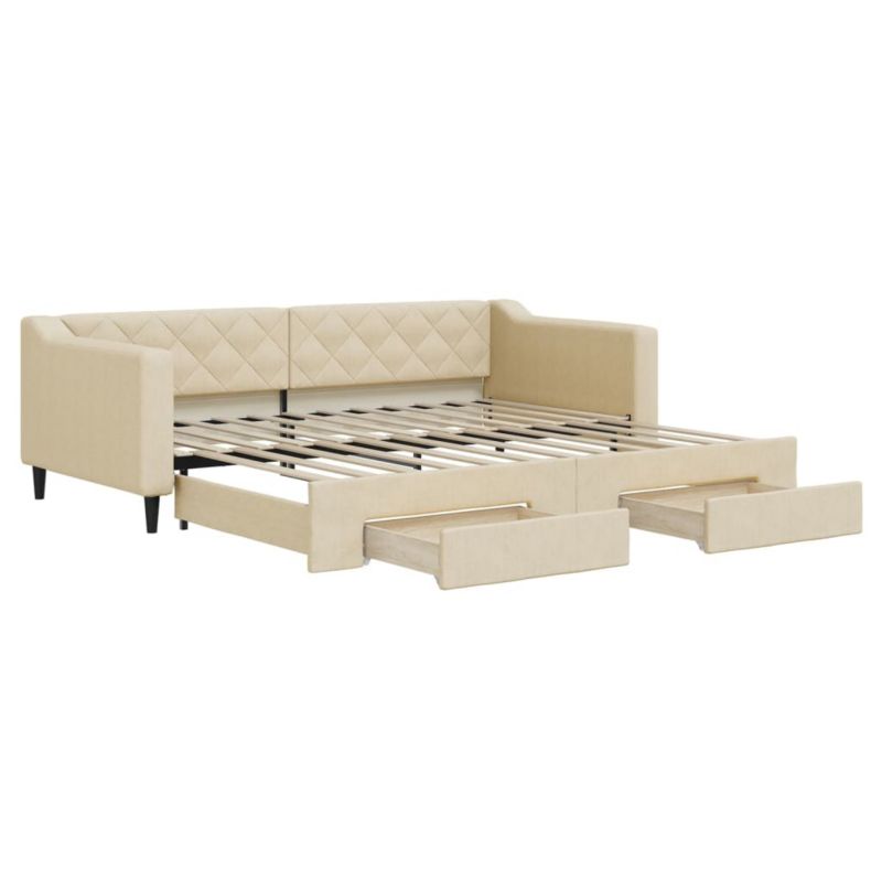 Sofa rozkładana WaszeMeble 90x200 cm Kremowy tkanina z szufladami WM-3197466 1 szt.