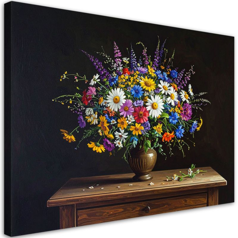 Obraz do salonu sypialni Feeby Kolorowy bukiet polnych kwiatów w wazonie 90x60cm 1szt