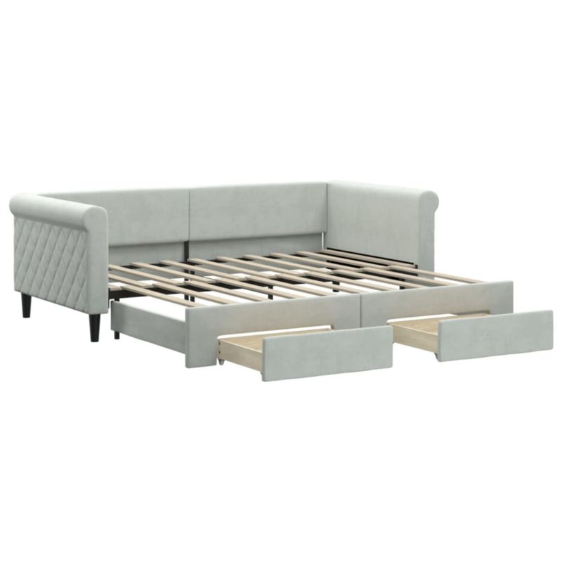 Sofa rozkładana WaszeMeble 90x190 cm Jasnoszary aksamit z szufladami WM-3197832 1 szt.