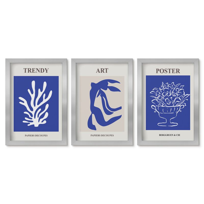 Zestaw 3 obrazów w srebrnej ramie Tulup 20x30 cm Abstrakcyjne postery Matisse Małe obrazy do kuchni w ramie 1 kpl