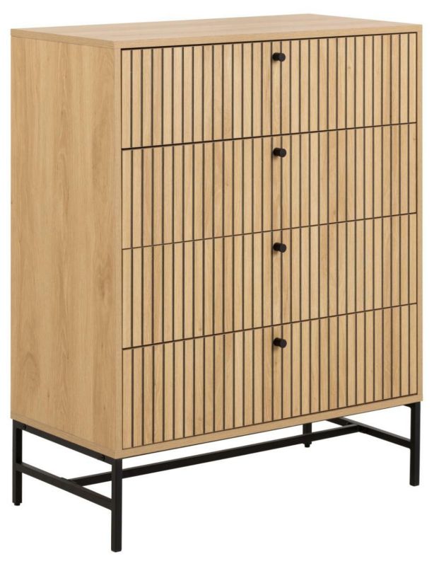 Komoda Albany ACTONA komoda ryflowana z 4 szufladami dąb naturalny nowoczesna na nóżkach 80 cm 1 szt.