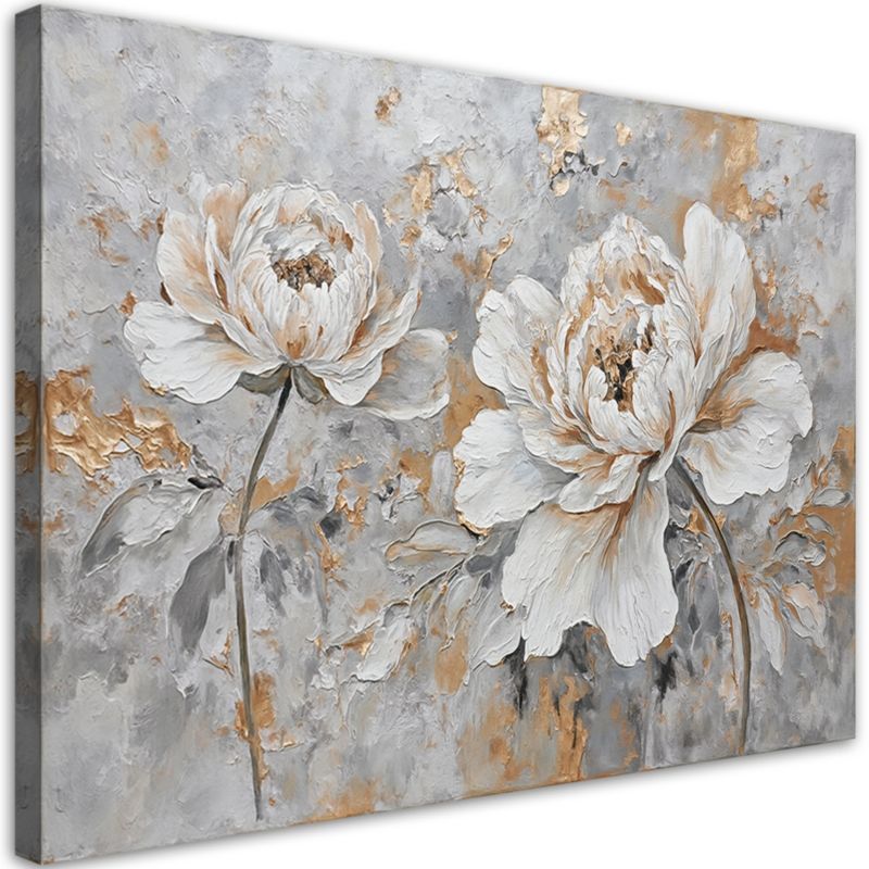 Obraz do salonu sypialni Feeby Biała Róża Kwiat Srebrny Złoty 60x40cm 1szt