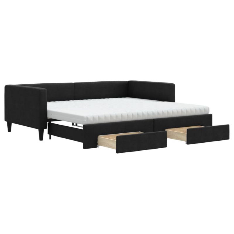 Sofa rozkładana WaszeMeble 100x200 cm Czarny tkanina z szufladami WM-3196639 1 szt.