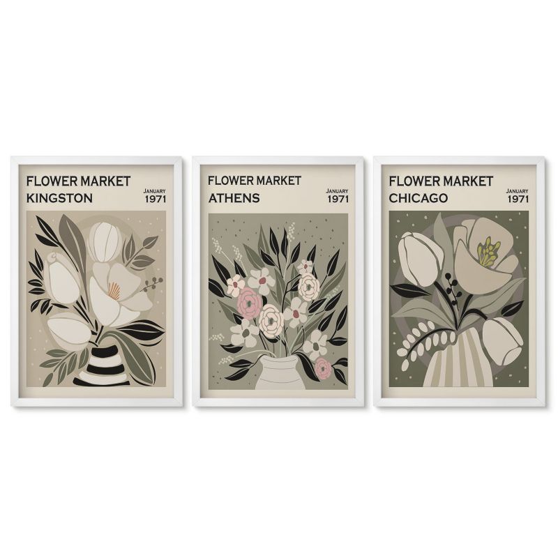 Komplet obrazów biała rama Tulup 40x60 cm Kwiatowe kompozycje retro Obrazy do kuchni w ramie 1 kpl