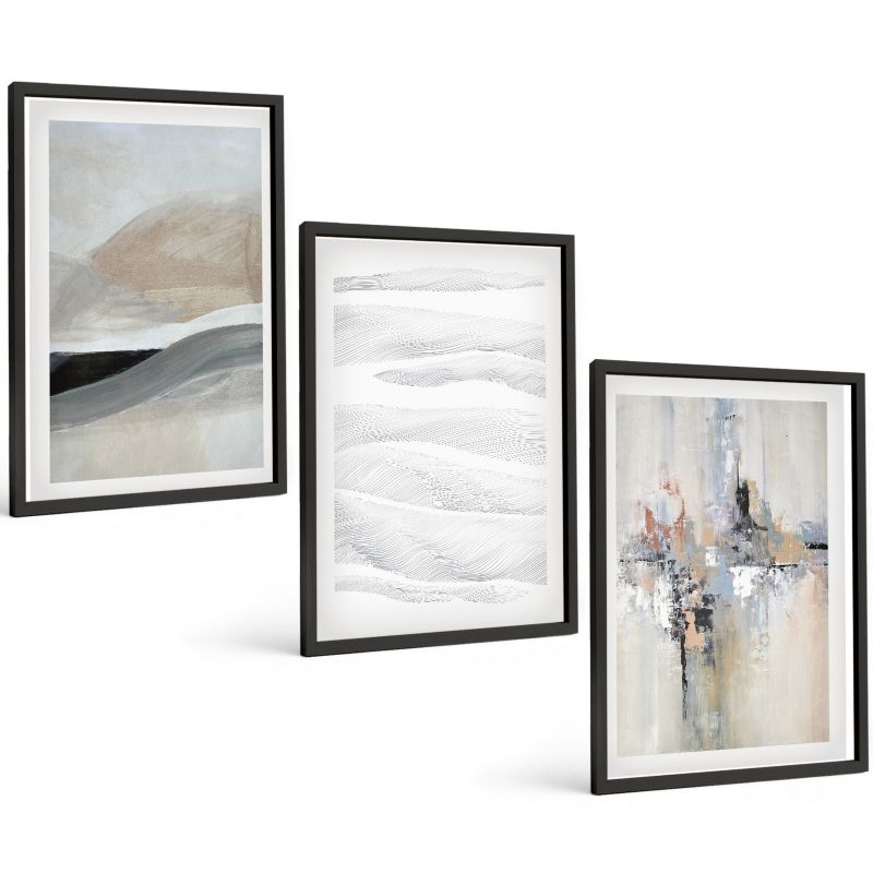 Trzyczęściowy Zestaw Obrazów ArtPrintCave 40x60 cm Czarna rama Abstrakcyjne wzory ziemia 1 kpl.