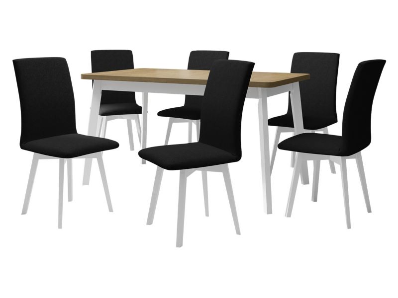 Zestaw DR24 MIRJAN 24 Stół rozkładany Oslo VI 80x140/180 + 6 krzeseł Luna 2 biały + sonoma + czarna tapicerka 1 kpl.