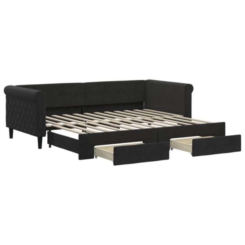 Sofa rozkładana WaszeMeble 90x200 cm Czarny aksamit z szufladami WM-3197823 1 szt.