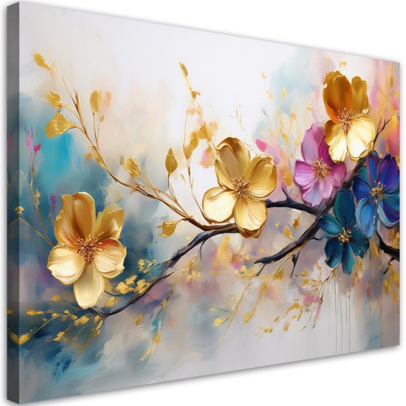 Obraz do salonu sypialni Feeby Kwitnące Kolorowe Kwiaty Glamour 100x70cm 1szt
