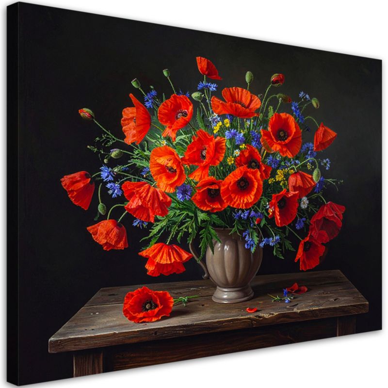 Obraz do salonu sypialni Feeby Czerwone maki bukiet kwiatów w wazonie 100x70cm 1szt