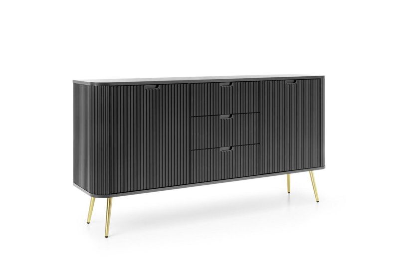Komoda Seda INTESI komoda z szufladami czarna na złotych nogach nowoczesna glamour 168 cm 1 szt.