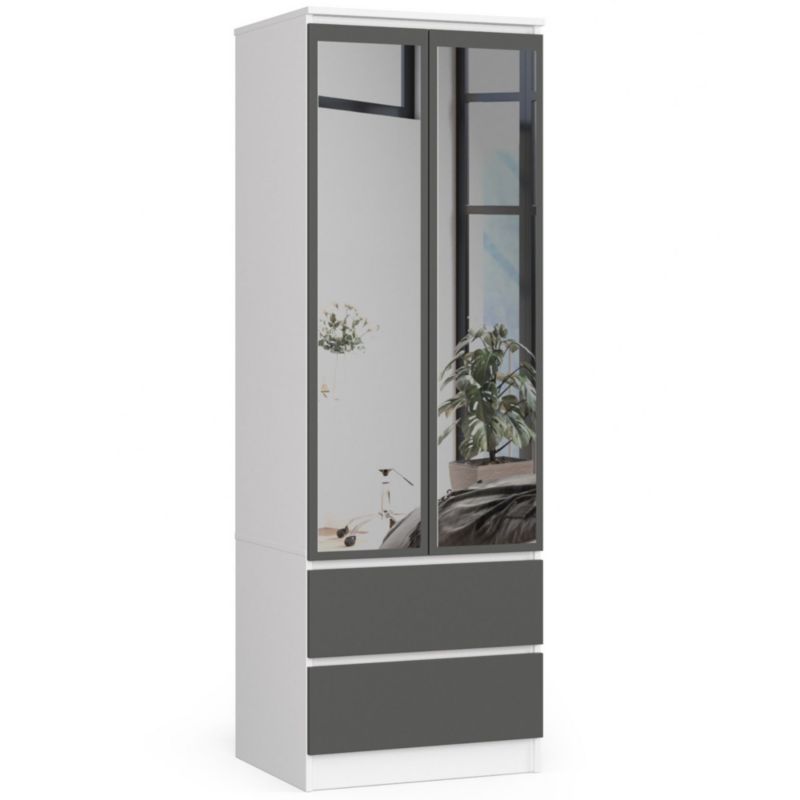 Szafa Akord S60 Biała 60 cm z lustrem 2 drzwi 2 szuflady kolor Grafit Szary mat 1 półka 60x51x180 cm 1 szt.