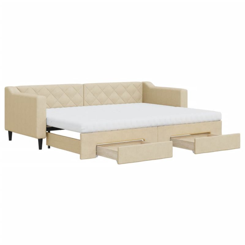 Sofa rozkładana WaszeMeble 80x200 cm Kremowy tkanina z szufladami WM-3197479 1 szt.