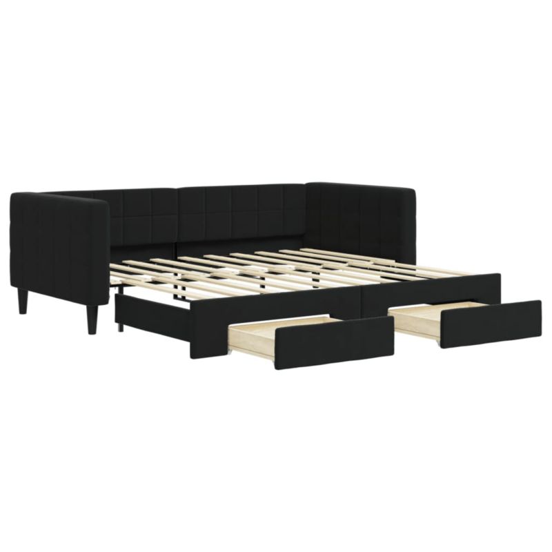 Sofa rozkładana WaszeMeble 90x190 cm Czarny aksamit z szufladami WM-3196754 1 szt.