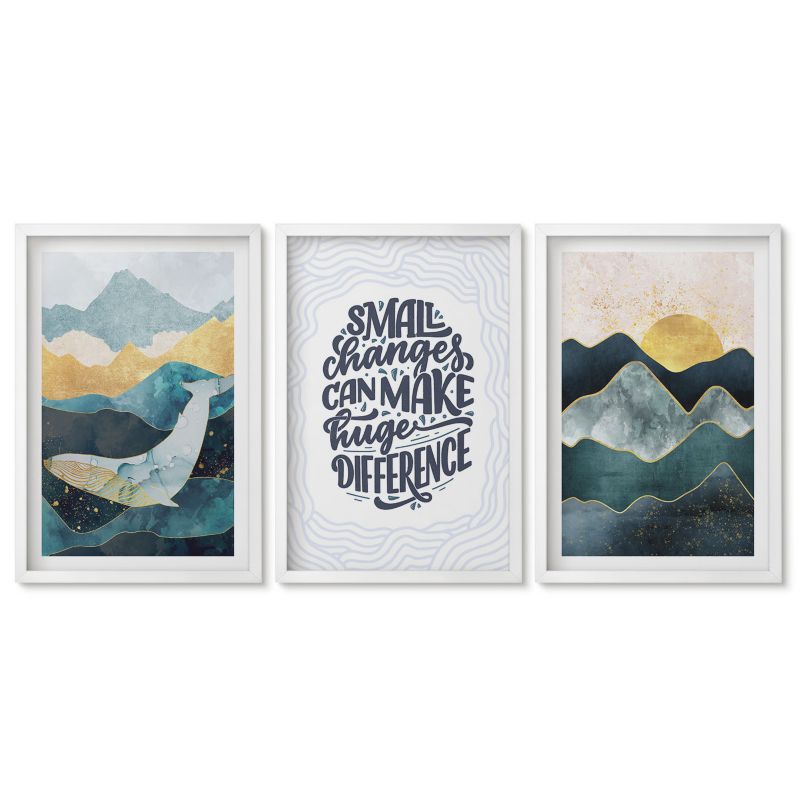 Tryptyk w białej ramie Tulup 40x60 cm Abstrakcyjne góry inspiracja Obrazy do kuchni w ramie 1 kpl