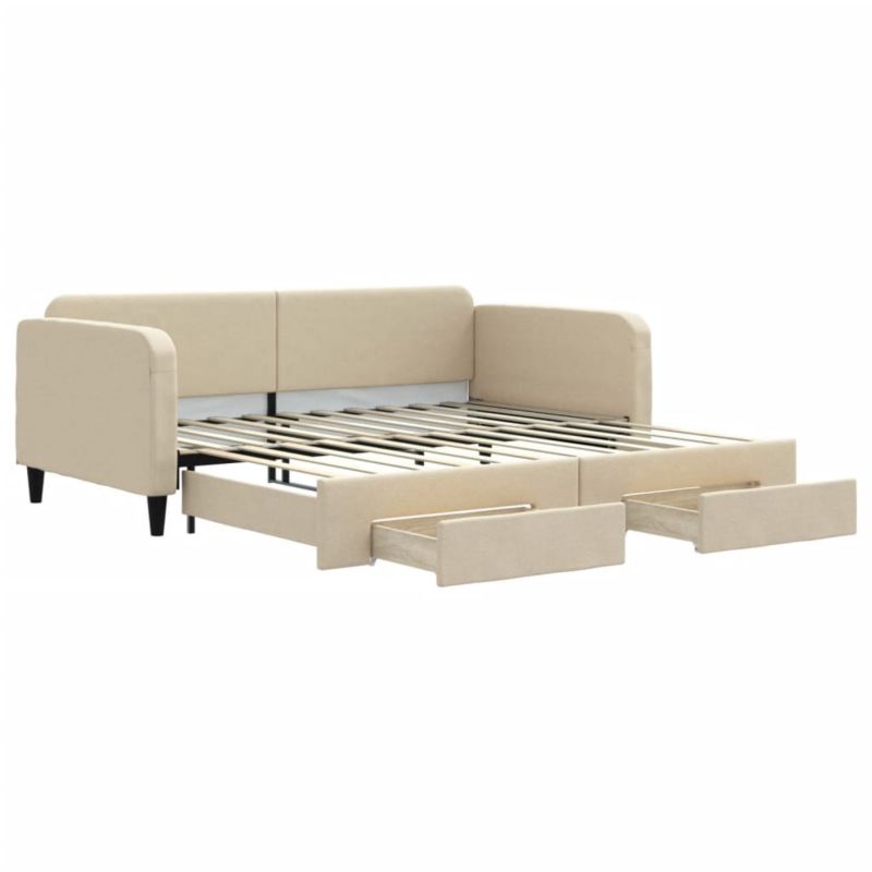 Sofa rozkładana WaszeMeble 100x200 cm Kremowy tkanina z szufladami WM-3196861 1 szt.