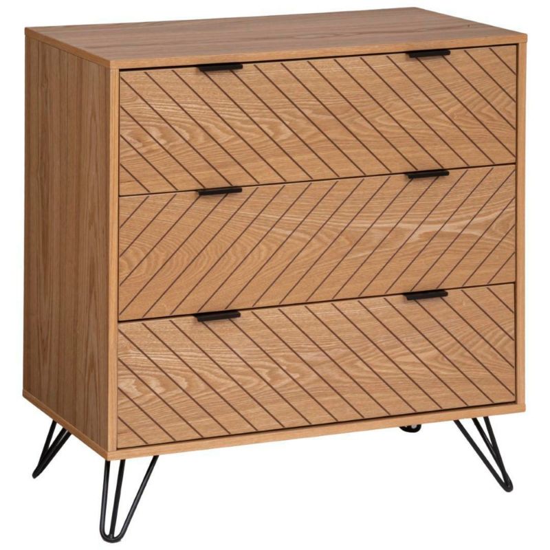 Komoda z szufladami Naomi nowoczesna w jodełkę ATMOSPHERA czarne nogi 80 cm do salonu 1 szt.