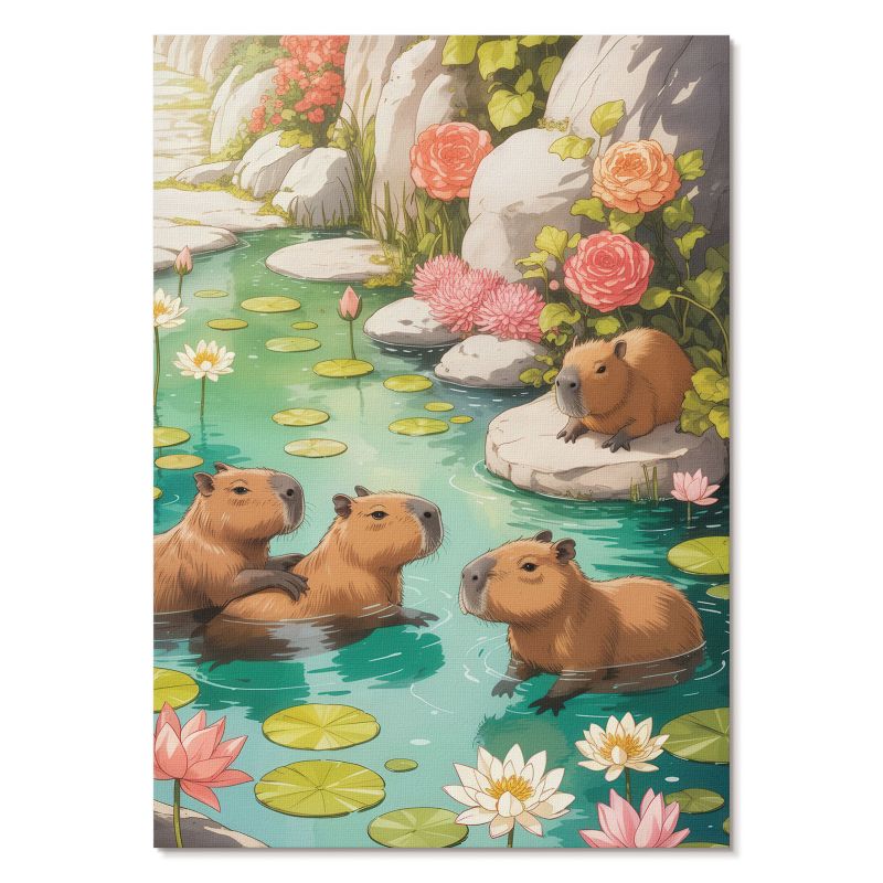 Plakat na Ścianę Tulup 59,4,x84 cm (A1) Kapibary w stawie Do salonu, sypialni, biura 1 szt.
