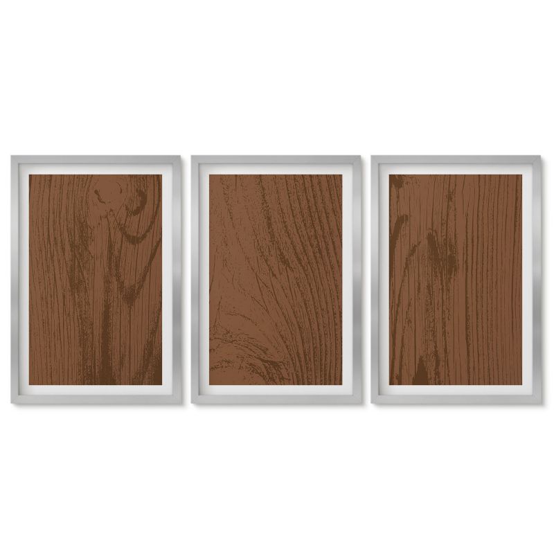 Zestaw 3 obrazów w srebrnych ramach Tulup 40x60 cm Drewno tekstura kory minimalizm Obrazy do kuchni w ramie 1 kpl