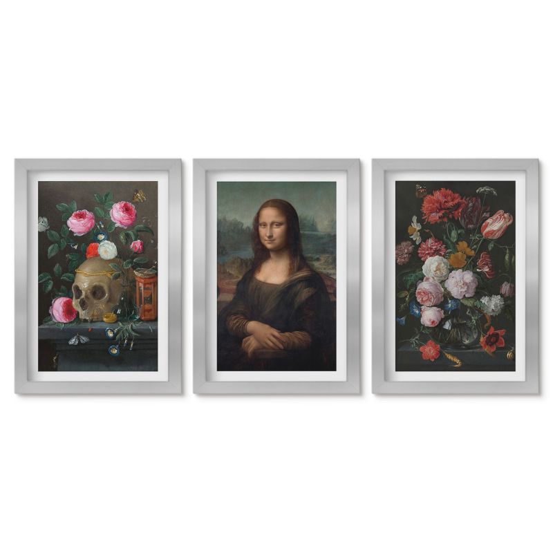 Komplet obrazów srebrna rama Tulup 20x30 cm Kwiaty czaszka portret Mona Lisy Małe obrazy do kuchni w ramie 1 kpl
