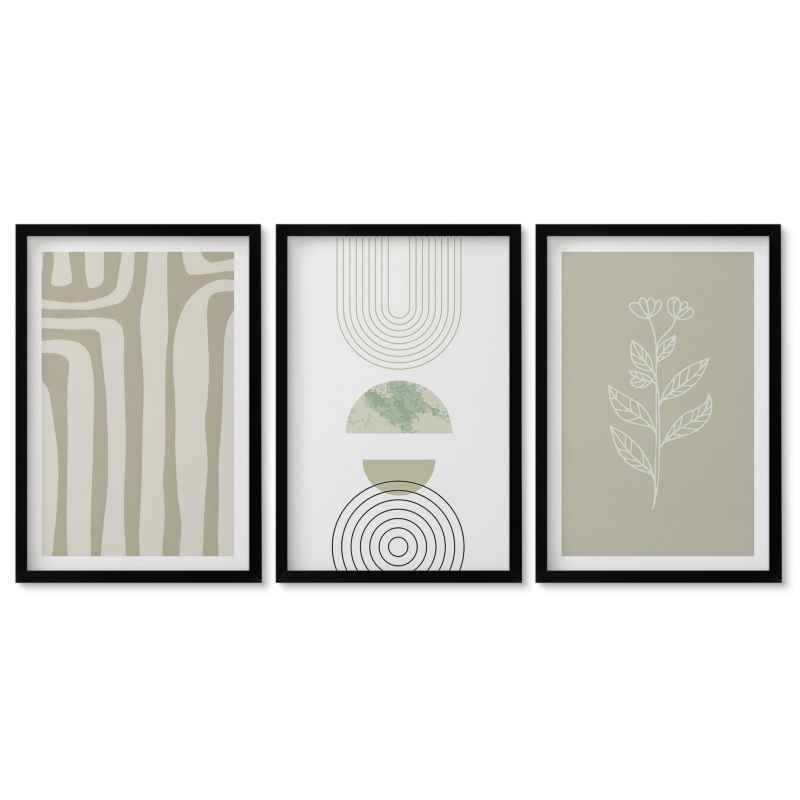 Trzy obrazy w czarnej ramie zestaw Tulup 40x60 cm Wzory geometryczne roślinne Obrazy do kuchni w ramie 1 kpl