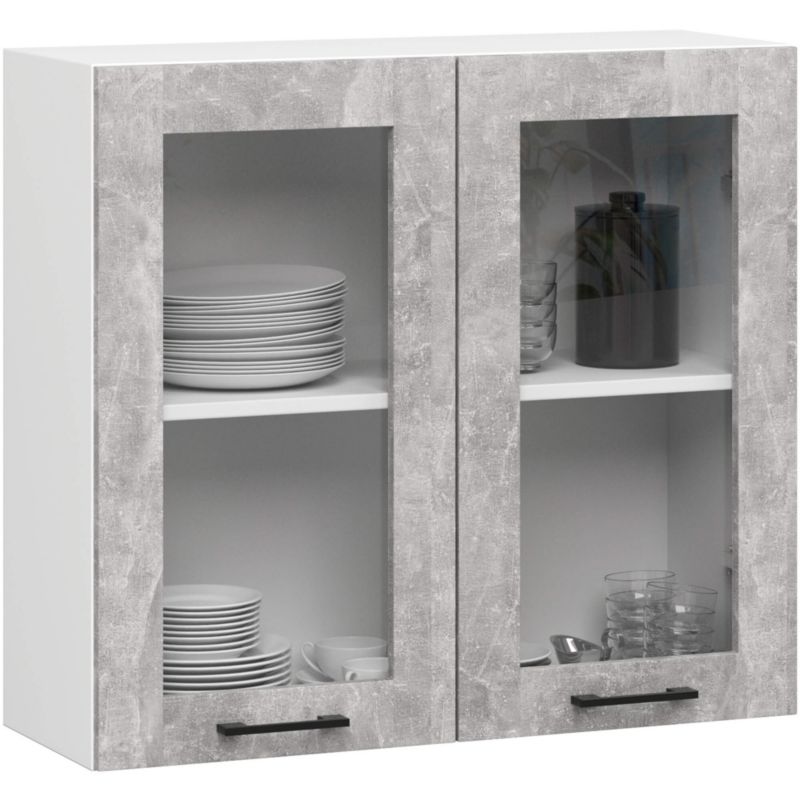 Szafka kuchenna wisząca witryna Akord Oliwia W80 H720 Biała 80 cm 2 drzwi kolor Beton mat 2 półki 80x30,5x72 cm 1 szt.