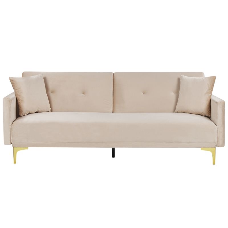 Sofa rozkładana dla 3 osób Lucan Welur Beżowy 1 szt.