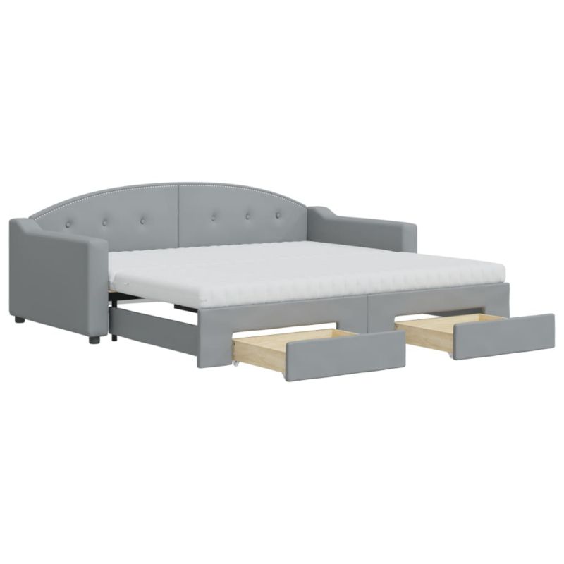 Sofa rozkładana WaszeMeble 90x190 cm Jasnoszary tkanina z szufladami WM-3197594 1 szt.