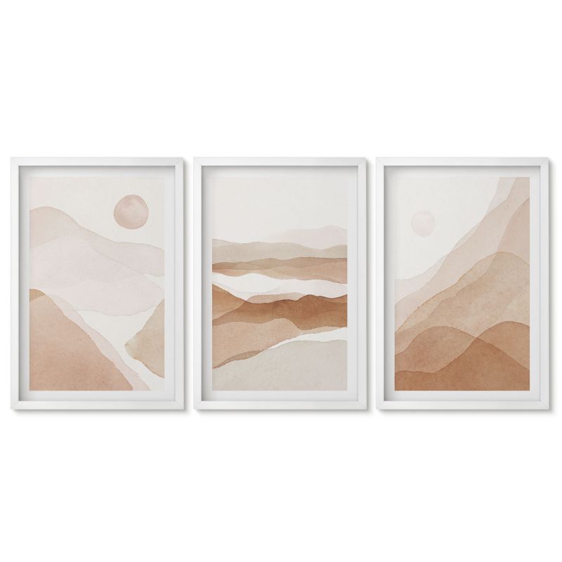 Tryptyk w białej ramie Tulup 40x60 cm Abstrakcyjne pejzaże brązowe Obrazy do kuchni w ramie 1 kpl
