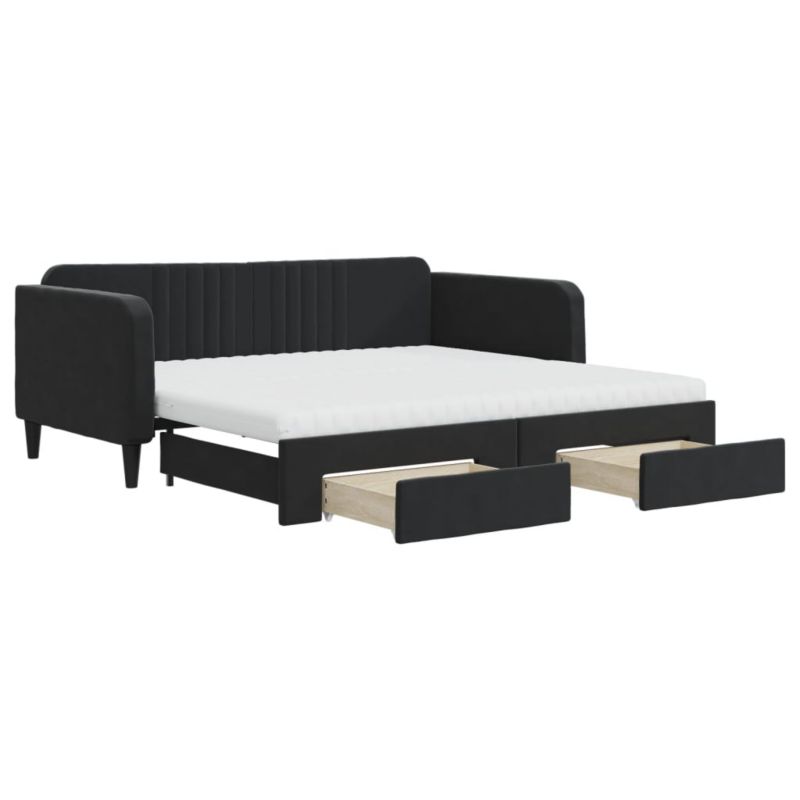 Sofa rozkładana WaszeMeble 90x190 cm Czarny aksamit z szufladami WM-3197150 1 szt.