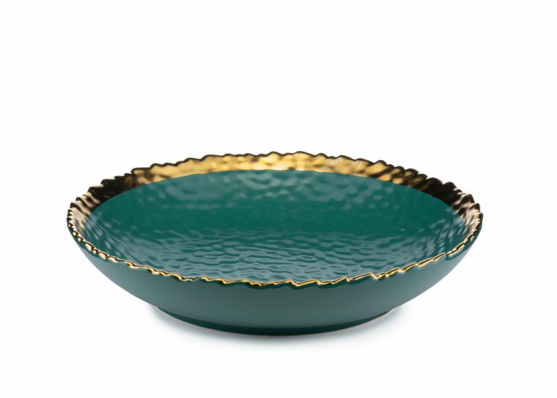 Talerz głęboki Kati Green Gold HowHomely zielono złoty ceramiczny 21 cm 1 szt.
