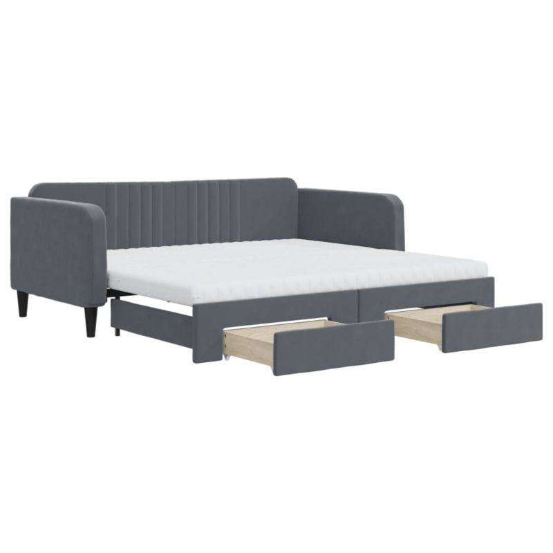 Sofa rozkładana WaszeMeble 90x190 cm Ciemnoszary aksamit z szufladami WM-3197149 1 szt.